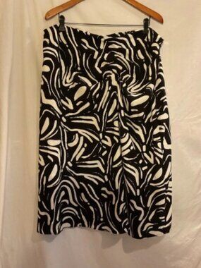 Nine West Womens XXL Black Cream Print Side Ruched Midi Skirt NWT Classic